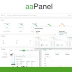 Screenshot of the aaPanel hosting control panel interface, displaying server status, resource usage, running containers, and comprehensive server management tools.