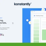 Screenshot of Konstntly's website highlighting tools to centralize knowledge and create interactive courses, featuring a demo button and a sample onboarding training interface.