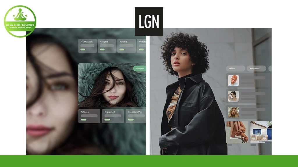 A split-screen shows close-up portraits of two women with user interface elements overlaid, including profile and engagement metrics—perfect for illustrating Social Media Mastery or Influencer Strategy Toolkit concepts from Le Guide Noir.