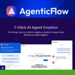 Screenshot of the AgenticFlow website homepage highlighting 1-click AI agent creation for sales support, with chatbot and messaging interface examples, and social media icons on the side.