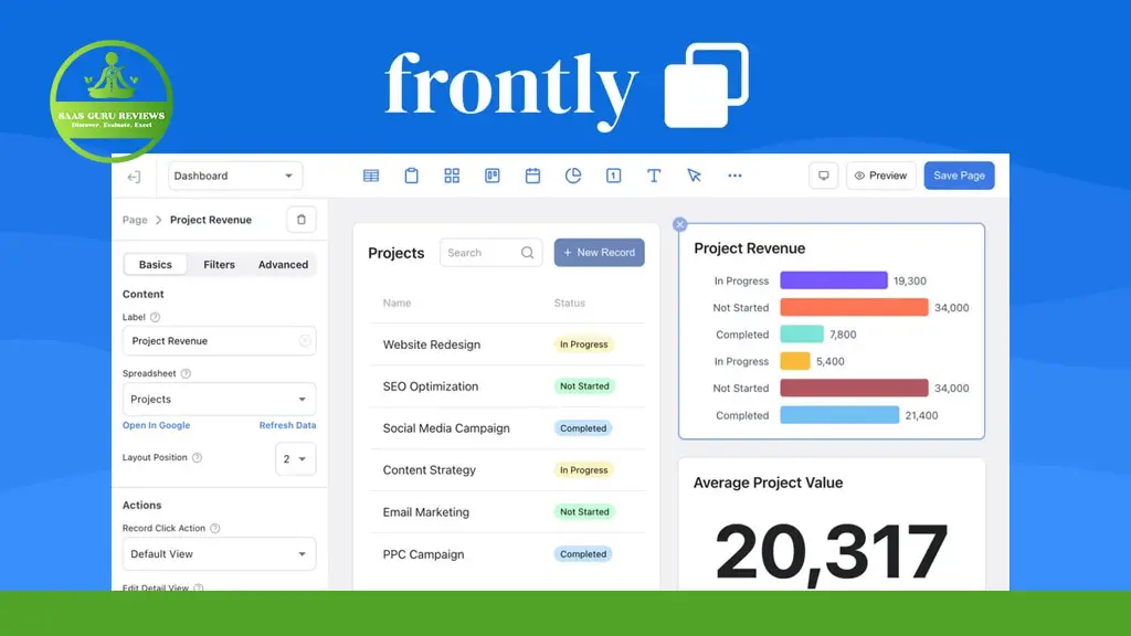 A digital dashboard displays project management metrics, including project status bars and a large number showing average project value as 20,317.