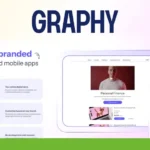 A digital mockup displays a personal finance website on a desktop and mobile device, with text promoting branded website and app creation.