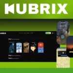 A website interface for "KUBRIX" is displayed on a green background, with additional images of game content and a "Raas Cred Reviews" badge in the top left corner.