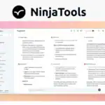 Screenshot of the NinjaTools AI web interface displaying an All-in-One AI dashboard with navigation on the left and multiple text columns in the main area under the Playground section.