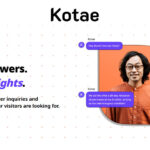Promotional graphic for Kotas AI Chatbot, showing a man smiling with chat bubbles, feature descriptions highlighting how to Automate Customer Inquiries, and a "Try Kotae free" button.
