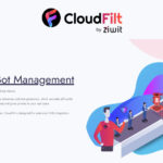 CloudFilt Bot Management webpage featuring a robotic assembly line, a person operating controls, and a promotional offer for a free trial.