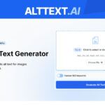Screenshot of the AltText.AI website showing an AI-powered alt text generator tool with options to upload images and generate alt text automatically.