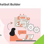 A person uses a laptop with chatbot and gear icons; text reads “Boost Sales with AI. Create Smart Sales Chatbots With Chatbot Builder for Your Business.”.