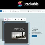 Screenshot of the Stackable plugin in WordPress, showcasing motion effect settings for a feature block with entrance animation and adjustable position controls—an essential tool for building dynamic WordPress websites with Gutenberg blocks.