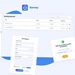 Screenshot of the Konvey dashboard showing pending requests, a form to submit a new request, and a confirmation message—highlighting seamless communication and easy management of personalized video messages.