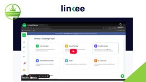 Screenshot of the Linkee Demo interface showing options to choose a campaign type, including Email Outreach, Link Insertion, Guest Posting, Competitive Backlinks—ideal for boosting your SEO strategy with AI-powered backlink automation for SaaS and E-commerce.